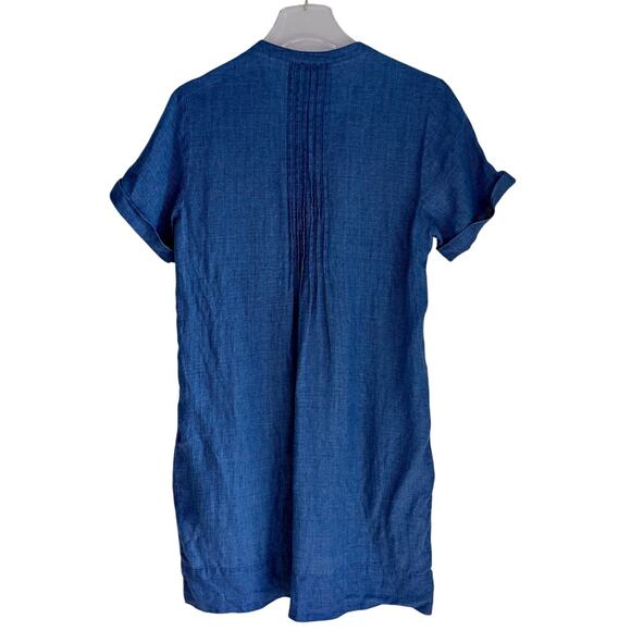 Faherty Gemina Linen Dress Pintuck Indigo Blue Short Sleeves Women Size Small - Picture 5 of 10